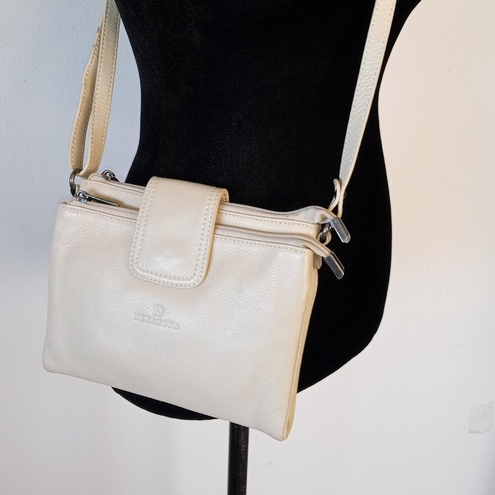 HEXAGONA PARIS Ivory Leather Crossbody Organizer Flat Profile